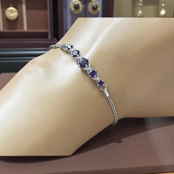 Signed JWBR Purple Amethyst Bracelet and 925 Silver Bracelet - Picture 5 of 6